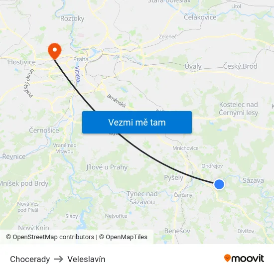Chocerady to Veleslavín map