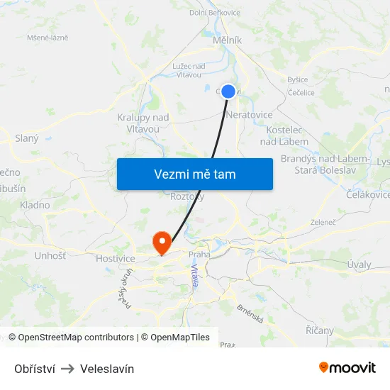 Obříství to Veleslavín map