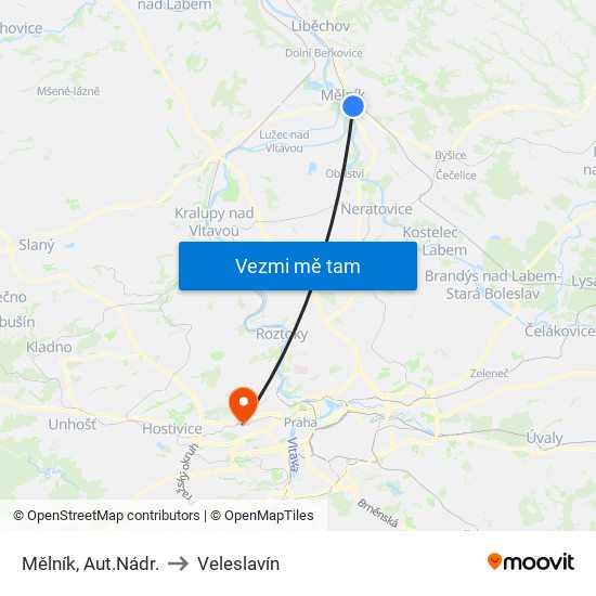 Mělník, Aut.Nádr. to Veleslavín map