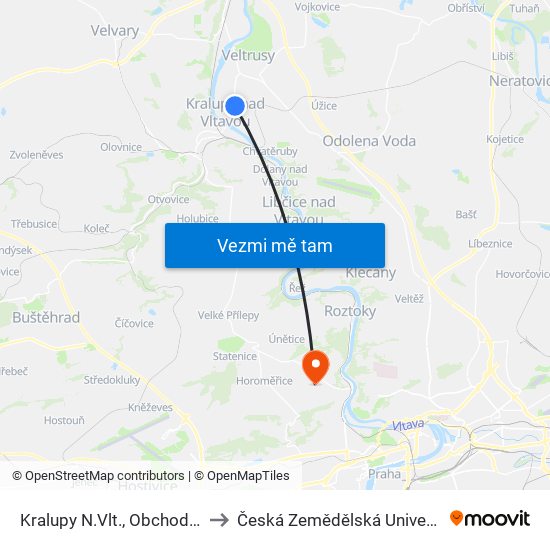 Kralupy N.Vlt., Obchodní Centrum to Česká Zemědělská Univerzita V Praze map