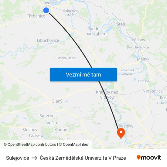 Sulejovice to Česká Zemědělská Univerzita V Praze map