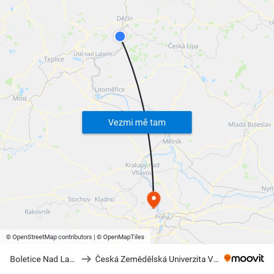 Boletice Nad Labem to Česká Zemědělská Univerzita V Praze map