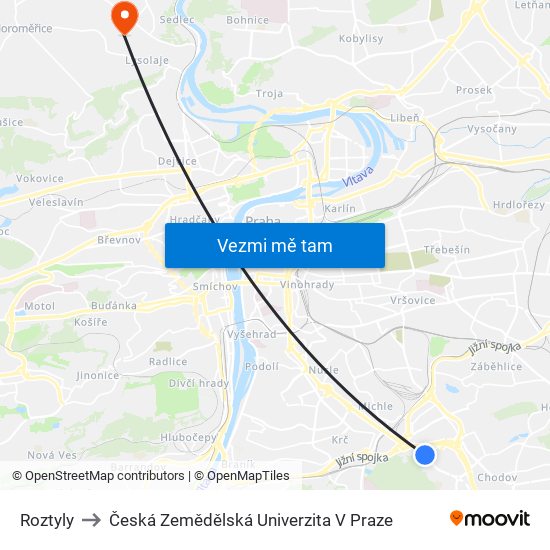 Roztyly to Česká Zemědělská Univerzita V Praze map