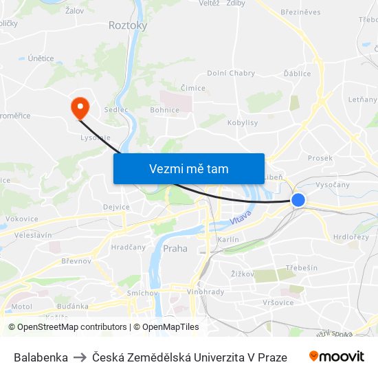 Balabenka to Česká Zemědělská Univerzita V Praze map