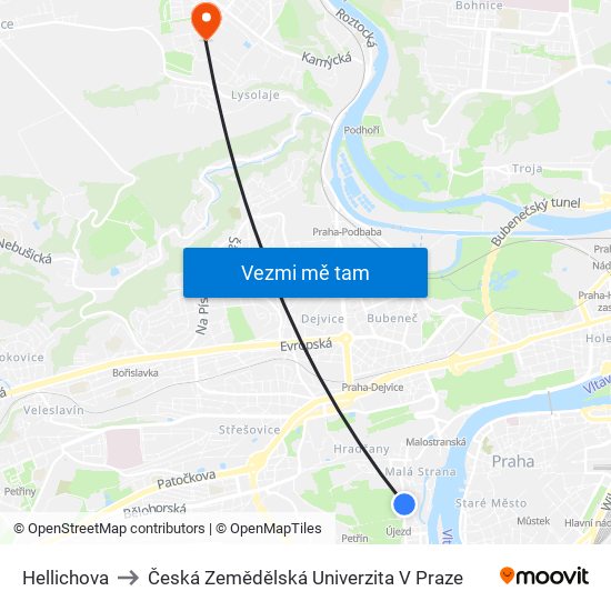 Hellichova to Česká Zemědělská Univerzita V Praze map