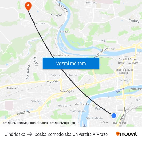 Jindřišská to Česká Zemědělská Univerzita V Praze map