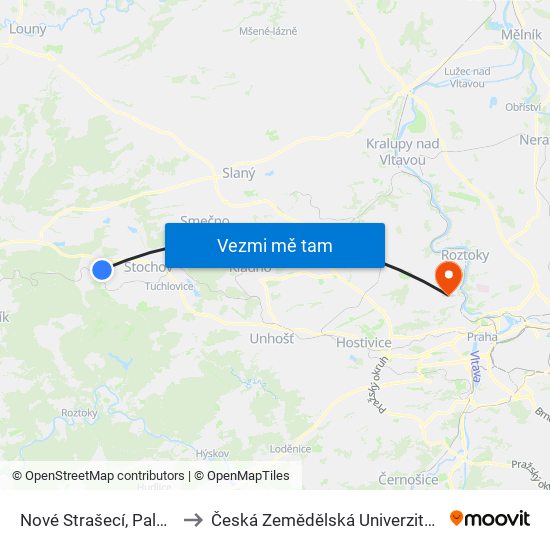 Nové Strašecí, Palackého to Česká Zemědělská Univerzita V Praze map