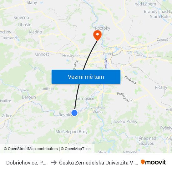 Dobřichovice, Pošta to Česká Zemědělská Univerzita V Praze map
