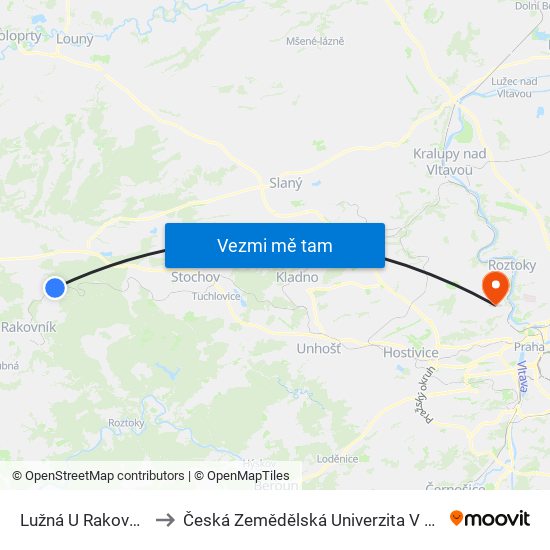 Lužná U Rakovníka to Česká Zemědělská Univerzita V Praze map