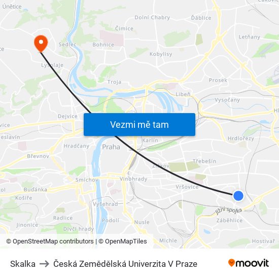 Skalka to Česká Zemědělská Univerzita V Praze map