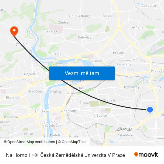 Na Homoli to Česká Zemědělská Univerzita V Praze map