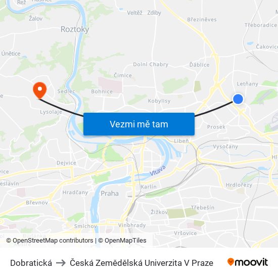 Dobratická to Česká Zemědělská Univerzita V Praze map
