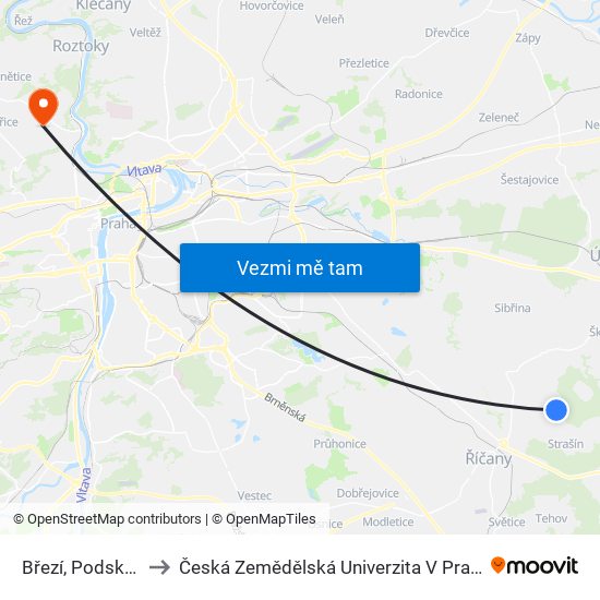 Březí, Podskalí (C) to Česká Zemědělská Univerzita V Praze map