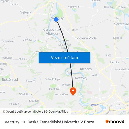 Veltrusy to Česká Zemědělská Univerzita V Praze map