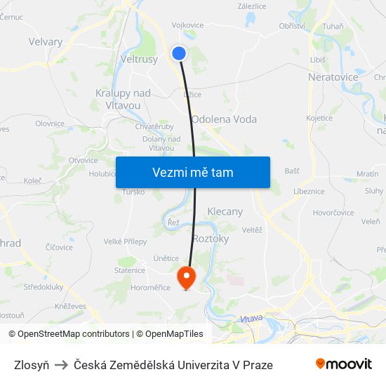 Zlosyň to Česká Zemědělská Univerzita V Praze map