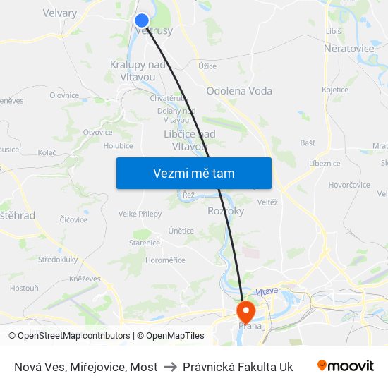 Nová Ves, Miřejovice, Most to Právnická Fakulta Uk map