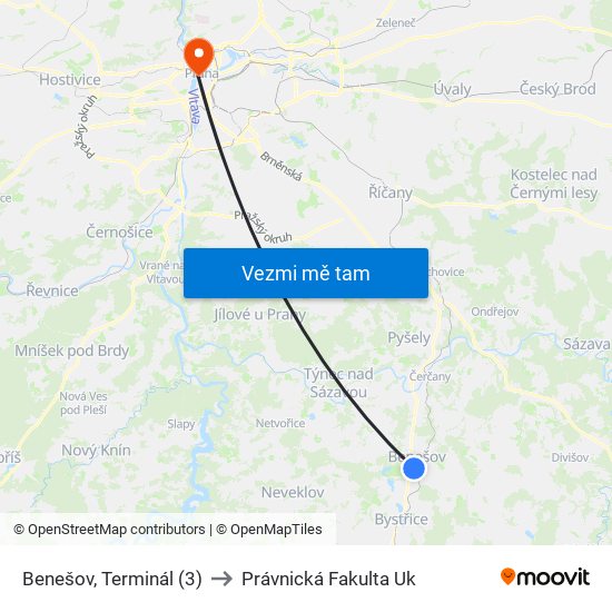 Benešov, Terminál (3) to Právnická Fakulta Uk map