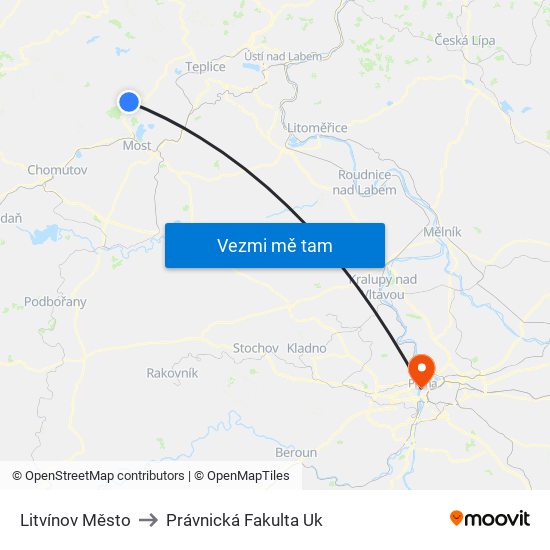 Litvínov Město to Právnická Fakulta Uk map