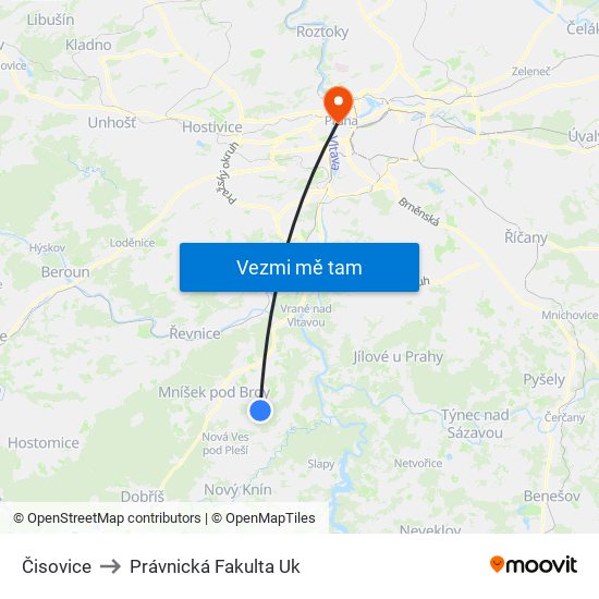 Čisovice to Právnická Fakulta Uk map