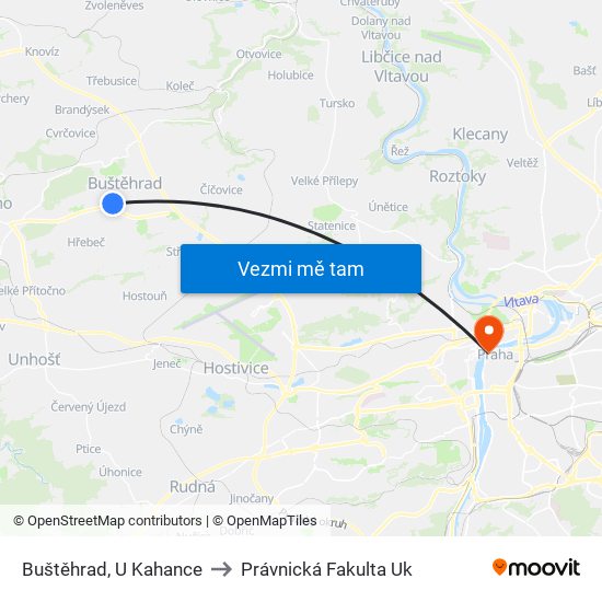 Buštěhrad, U Kahance to Právnická Fakulta Uk map