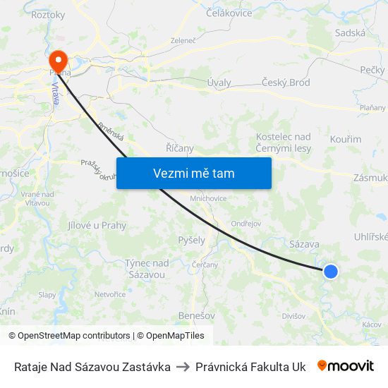 Rataje Nad Sázavou Zastávka to Právnická Fakulta Uk map