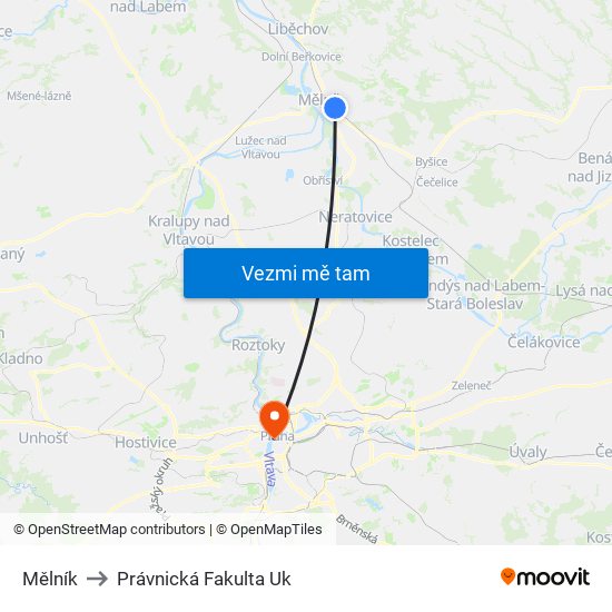 Mělník to Právnická Fakulta Uk map