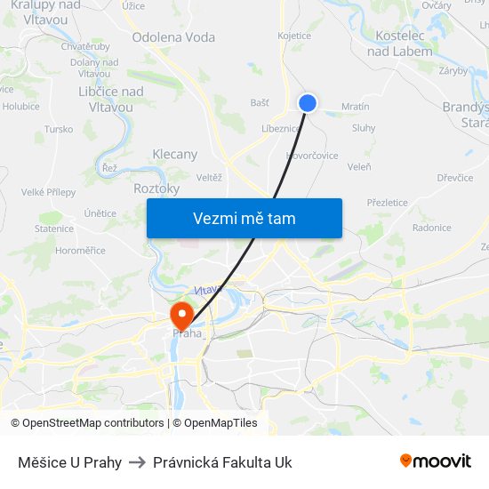 Měšice U Prahy to Právnická Fakulta Uk map