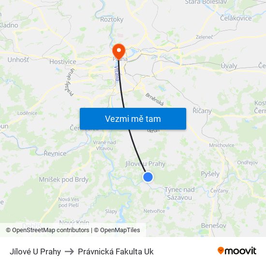 Jílové U Prahy to Právnická Fakulta Uk map