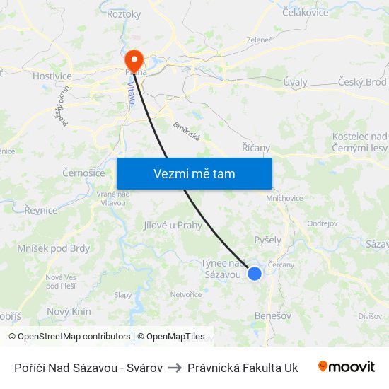 Poříčí Nad Sázavou - Svárov to Právnická Fakulta Uk map