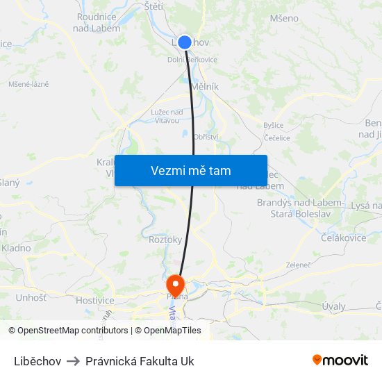 Liběchov to Právnická Fakulta Uk map