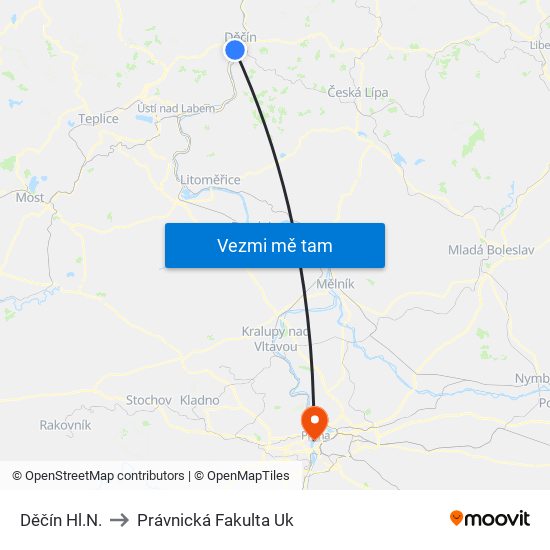 Děčín Hl.N. to Právnická Fakulta Uk map