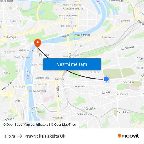 Flora to Právnická Fakulta Uk map