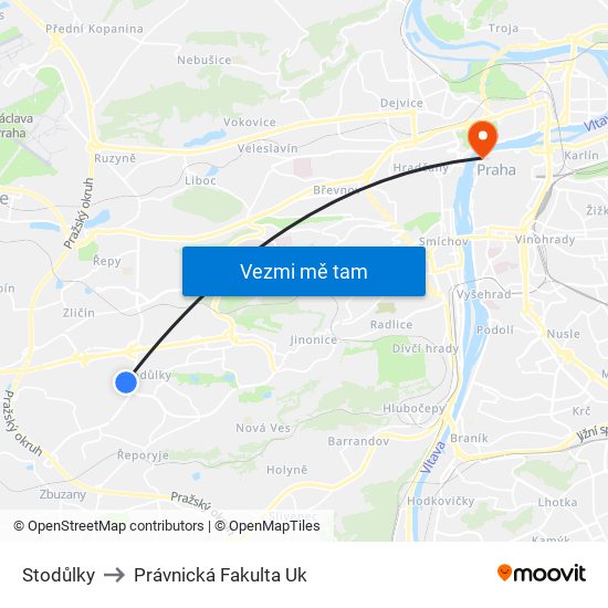 Stodůlky to Právnická Fakulta Uk map