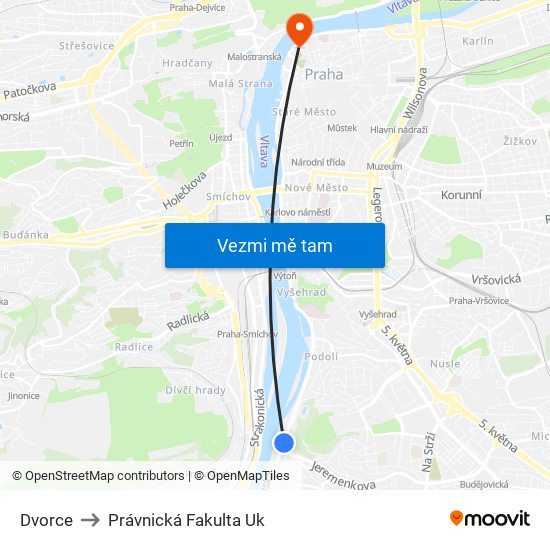 Dvorce to Právnická Fakulta Uk map