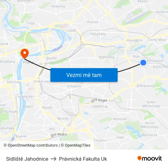 Sídliště Jahodnice to Právnická Fakulta Uk map