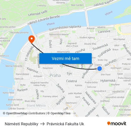 Náměstí Republiky to Právnická Fakulta Uk map