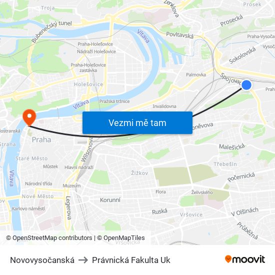 Novovysočanská to Právnická Fakulta Uk map