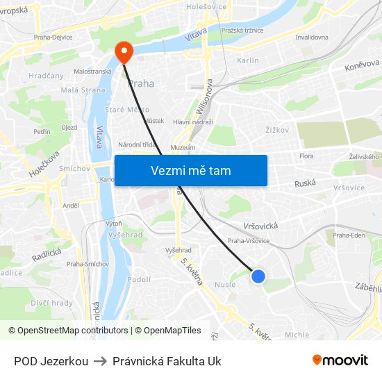 POD Jezerkou to Právnická Fakulta Uk map