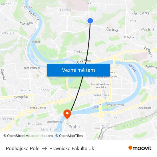 Podhajská Pole to Právnická Fakulta Uk map