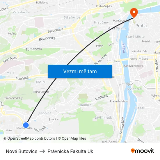 Nové Butovice to Právnická Fakulta Uk map
