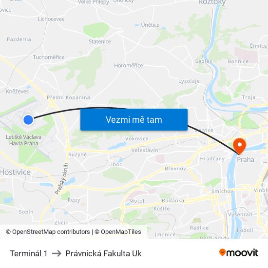 Terminál 1 to Právnická Fakulta Uk map