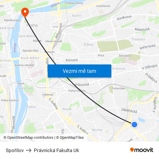 Spořilov to Právnická Fakulta Uk map