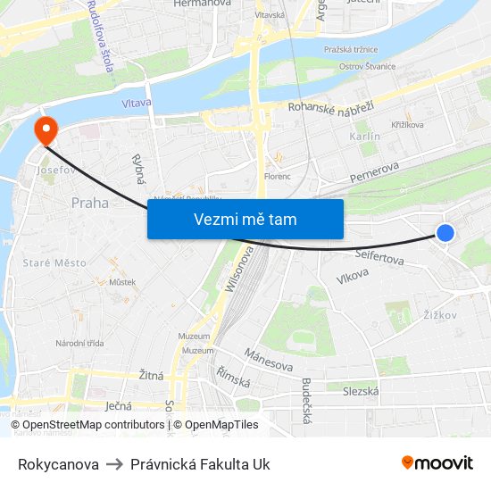 Rokycanova to Právnická Fakulta Uk map