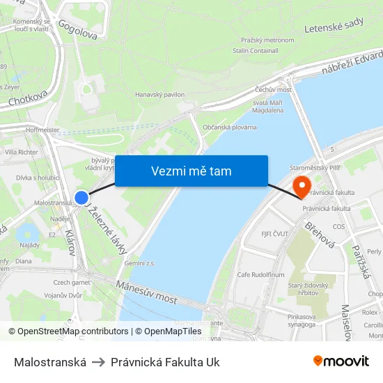 Malostranská to Právnická Fakulta Uk map
