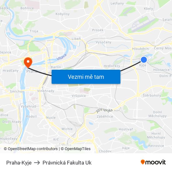 Praha-Kyje to Právnická Fakulta Uk map