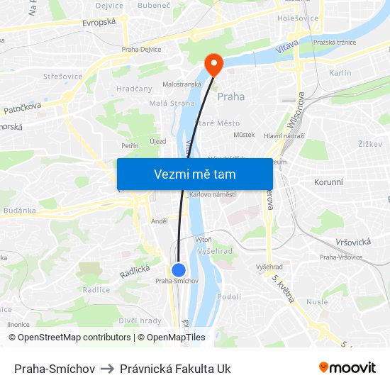 Praha-Smíchov to Právnická Fakulta Uk map