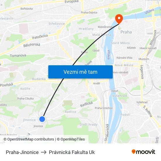 Praha-Jinonice to Právnická Fakulta Uk map