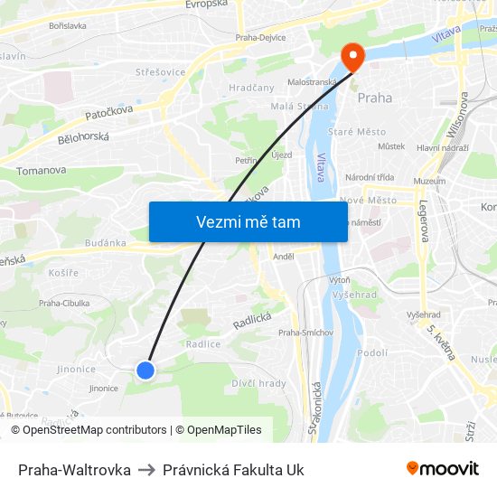 Praha-Waltrovka to Právnická Fakulta Uk map