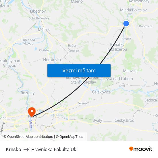 Krnsko to Právnická Fakulta Uk map