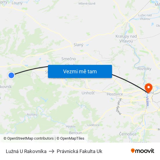 Lužná U Rakovníka to Právnická Fakulta Uk map